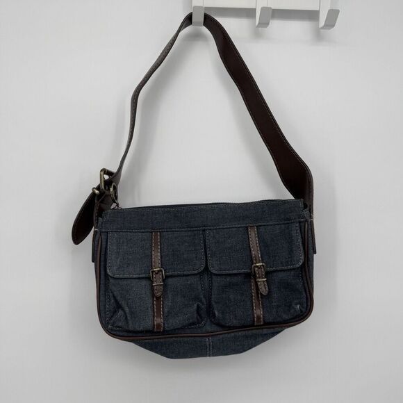 Nine West Handbags - Nine West Vintage Y2k Denim Shoulder Bag Brown Faux Leather Purse 90s